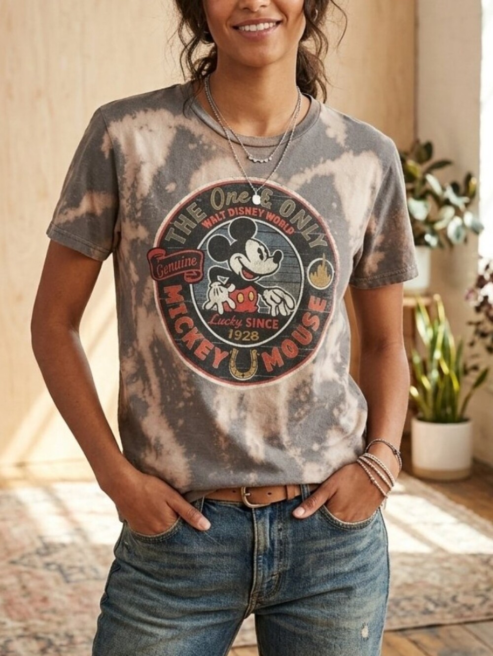 Disney Park Unique The One & Only Mickey Mouse T-Shirt Distressed Custom Bleach